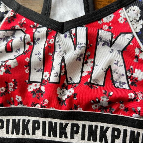 Victoria's Secret PINK Black Red White Floral Bra Racerback XS Bralette - Picture 2 of 7